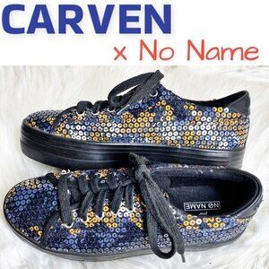 CARVEN x NO NAME Collab Sequined Lace Up Platform Sneakers‎ Blue Orange, Size 38